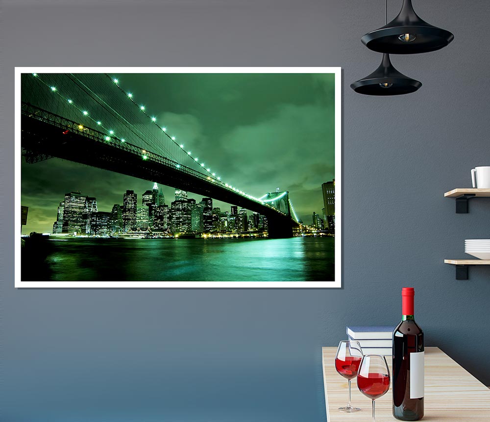 Brooklyn Bridge New York Green Cast Print Poster Wall Art