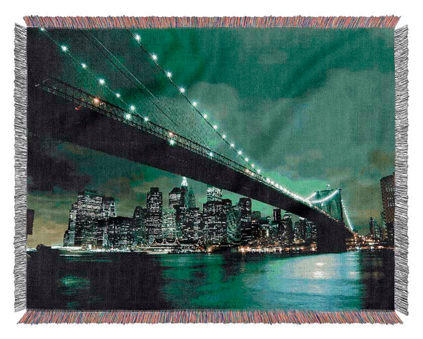 Brooklyn Bridge New York Green Cast Woven Blanket