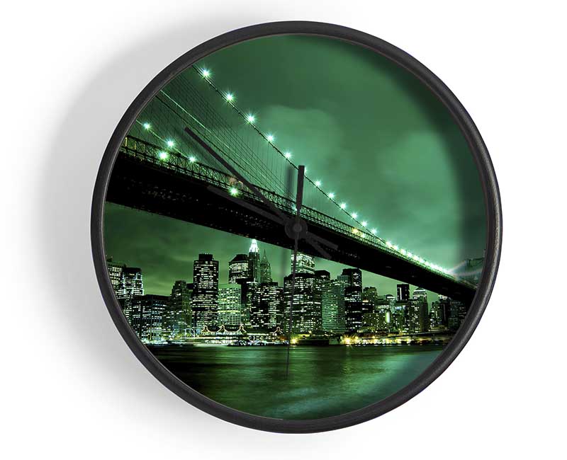 Brooklyn Bridge New York Green Cast Clock - Wallart-Direct UK