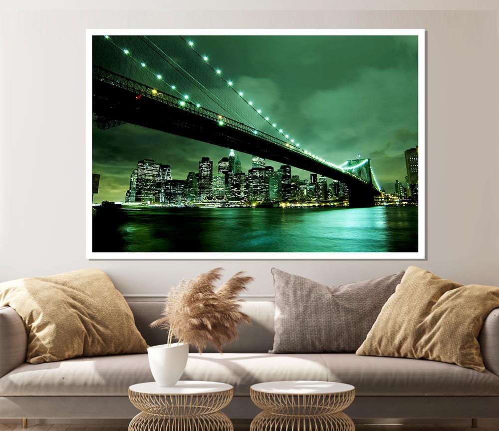 Brooklyn Bridge New York Green Cast Print Poster Wall Art