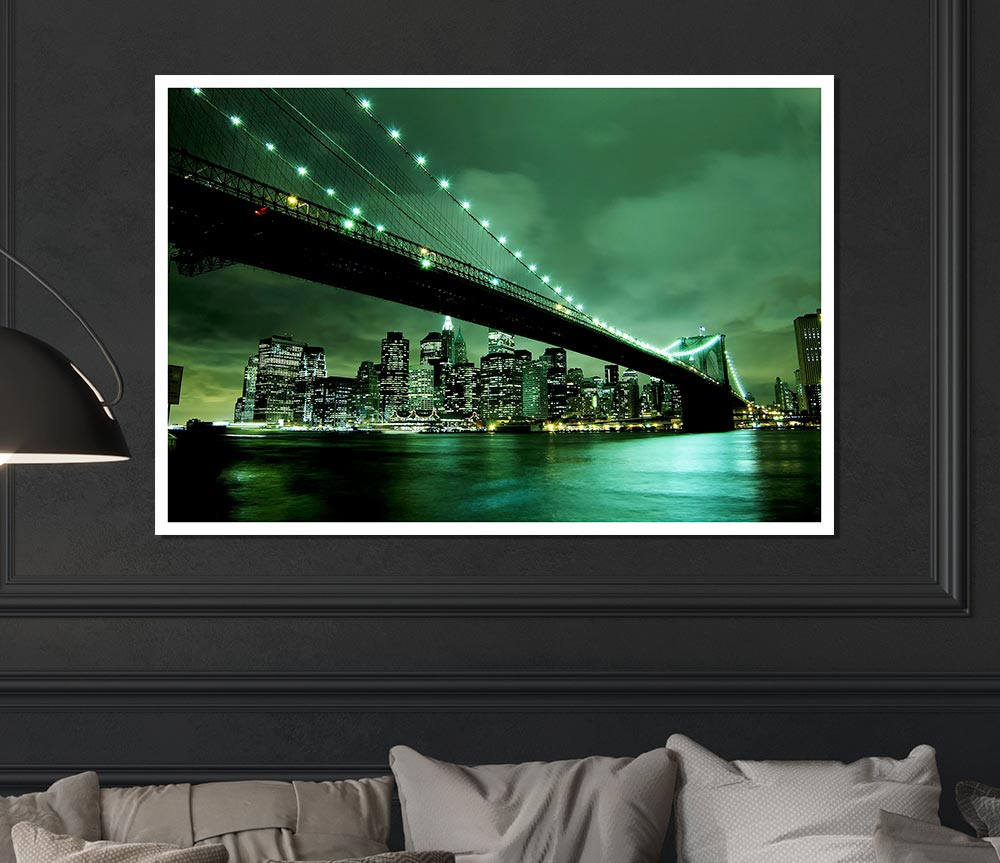 Brooklyn Bridge New York Green Cast Print Poster Wall Art