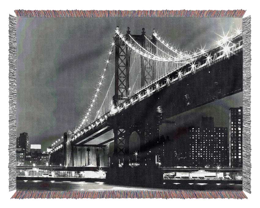 Brooklyn Bridge Night Lights B n W Woven Blanket