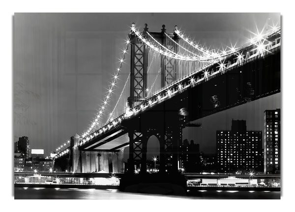 Brooklyn Bridge bei Nacht, Lichter schwarzweiß