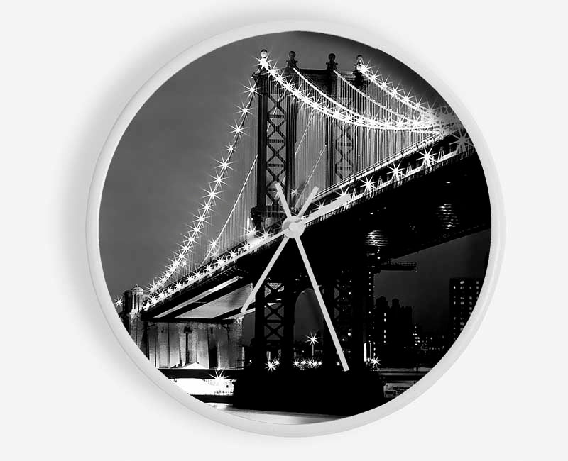 Brooklyn Bridge Night Lights B n W Clock - Wallart-Direct UK