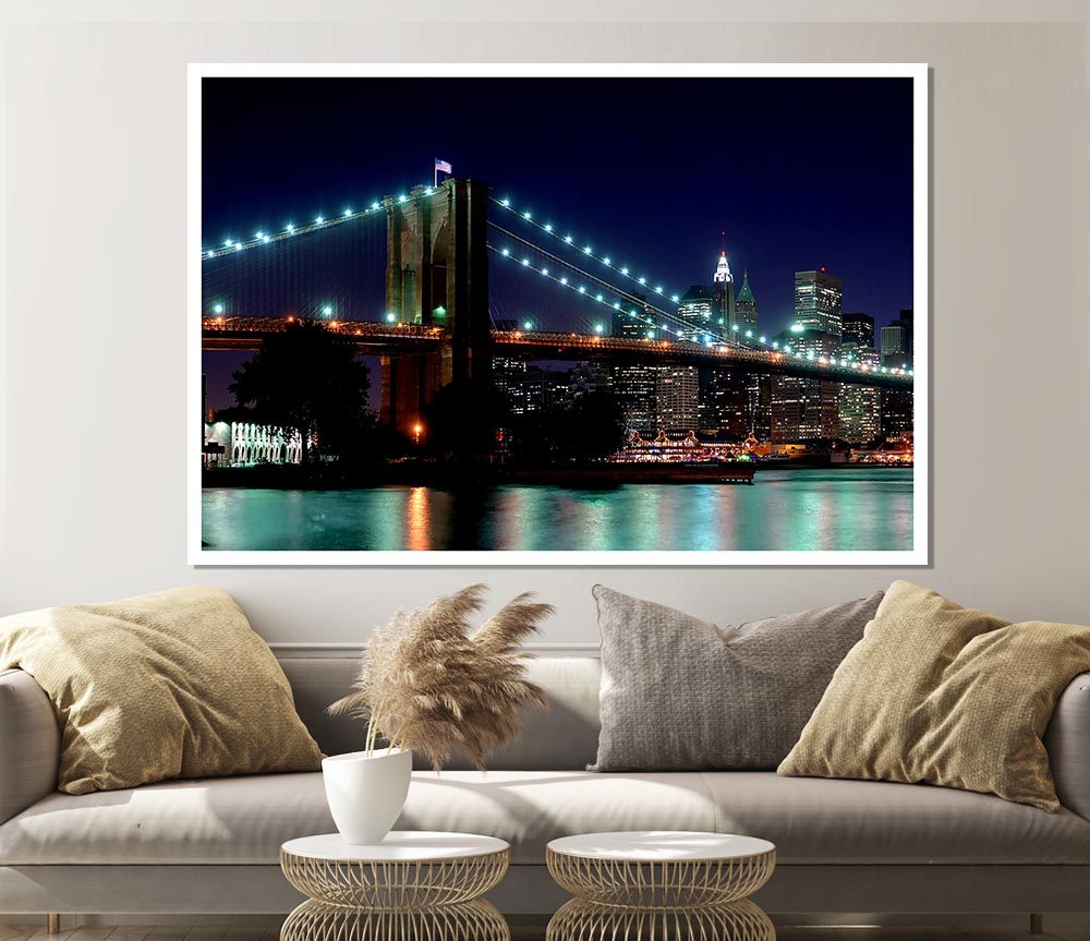 Brooklyn Bridge Nyc Blue Nights Print Poster Wall Art