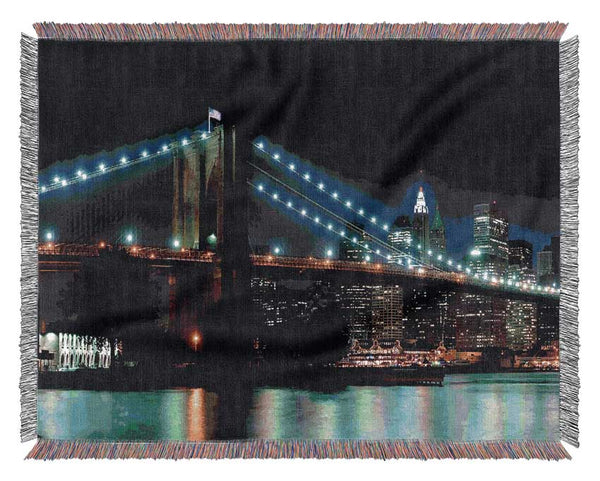 Brooklyn Bridge NYC Blue Nights Woven Blanket