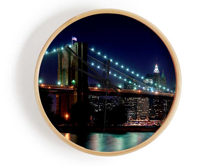 Brooklyn Bridge NYC Blue Nights Clock - Wallart-Direct UK