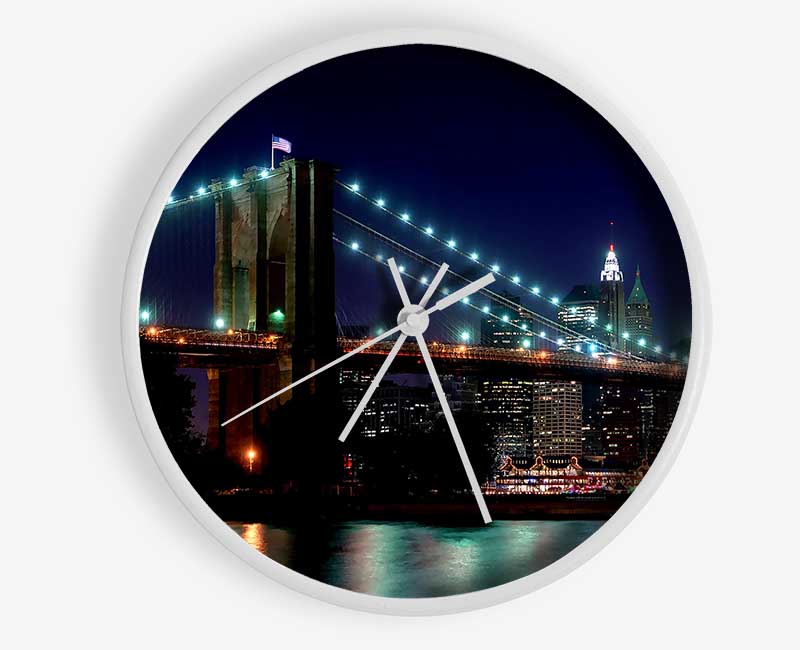 Brooklyn Bridge NYC Blue Nights Clock - Wallart-Direct UK