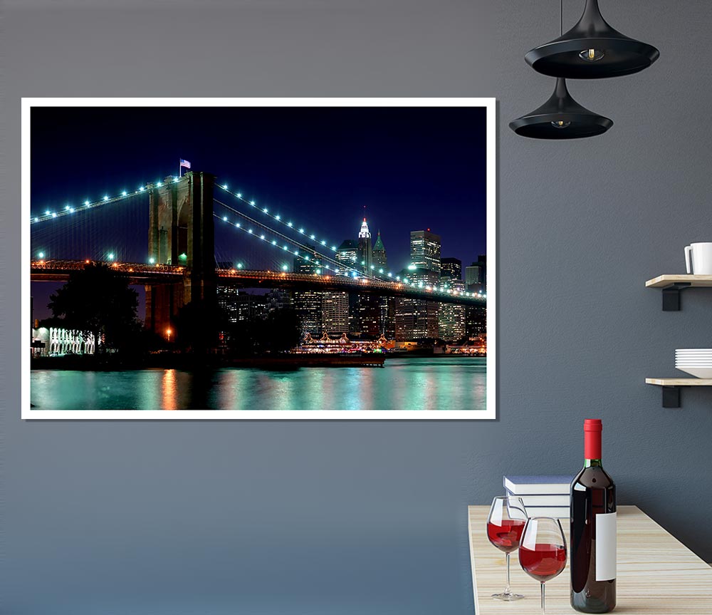 Brooklyn Bridge Nyc Blue Nights Print Poster Wall Art