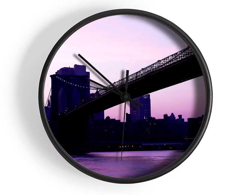 Brooklyn Bridge Purple Hue Clock - Wallart-Direct UK