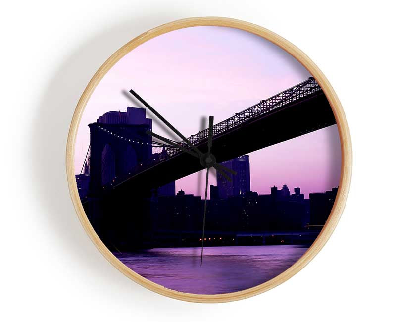 Brooklyn Bridge Purple Hue Clock - Wallart-Direct UK