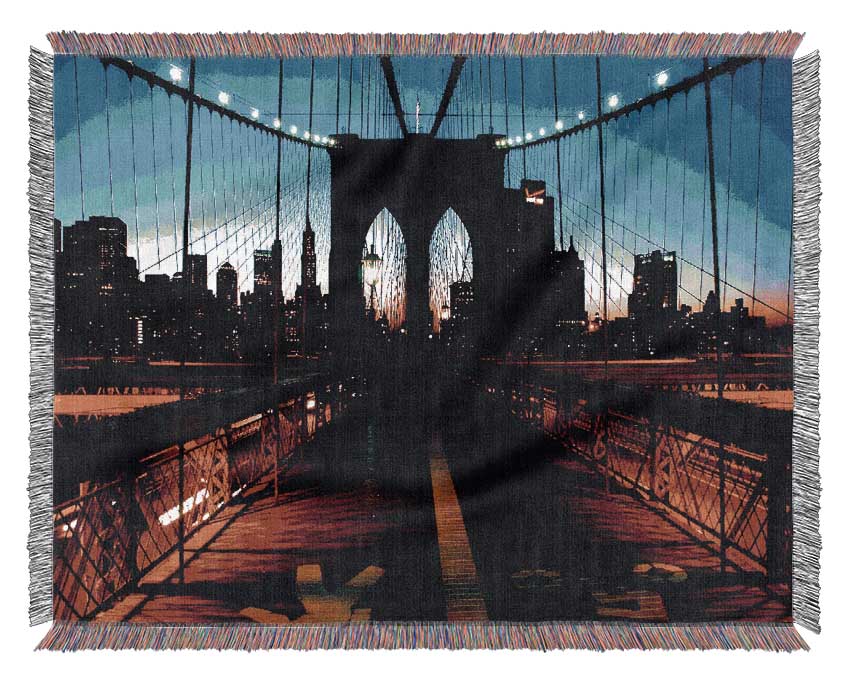 Brooklyn Bridge Red Cast Woven Blanket