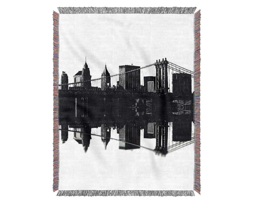 Brooklyn Bridge Reflections B n W Woven Blanket