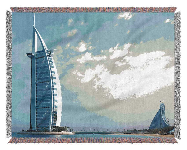 Burj Al Arab Dubai In The Morning Sky Woven Blanket