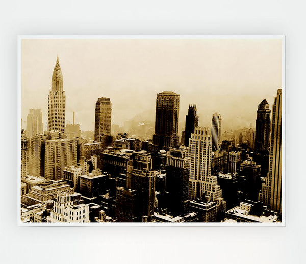 Chicago Mist Sepia Print Poster Wall Art