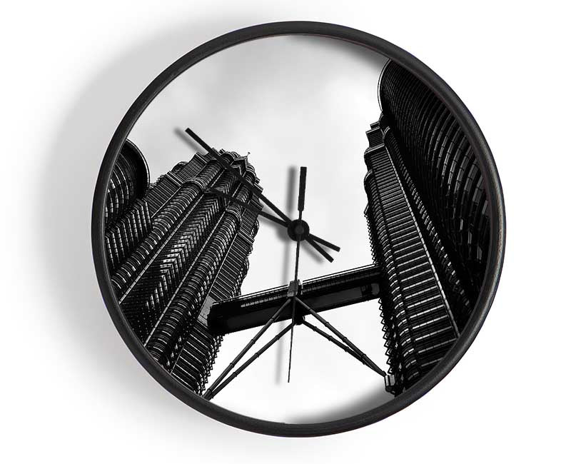 Petronas Towers Kuala Lumpur B n W Clock - Wallart-Direct UK