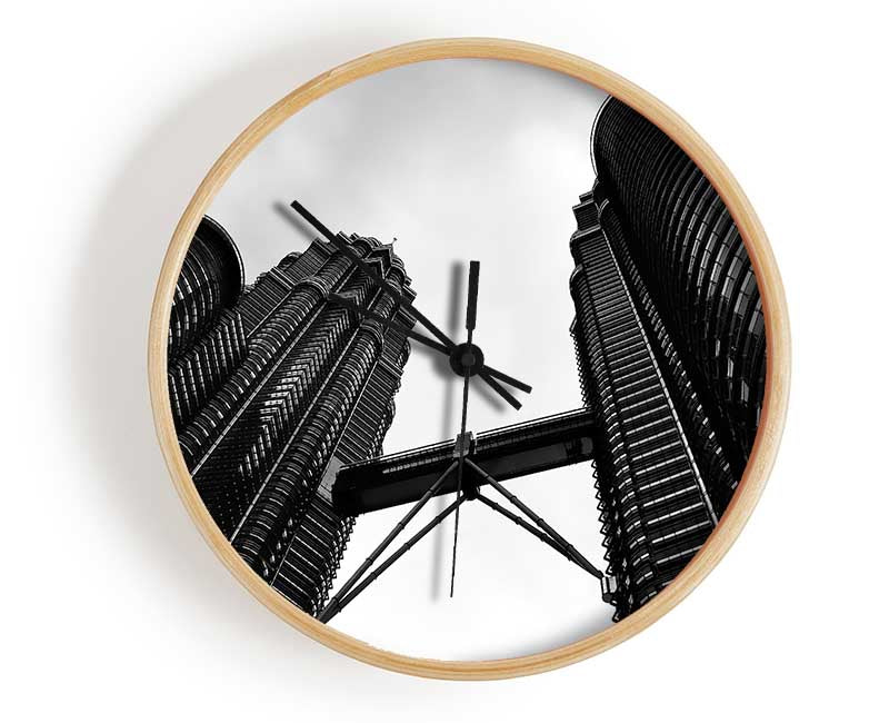 Petronas Towers Kuala Lumpur B n W Clock - Wallart-Direct UK