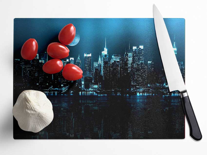 New York City Blue Moon Nights Glass Chopping Board