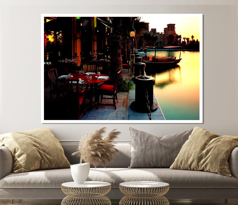 Waterway Cafes Print Poster Wall Art