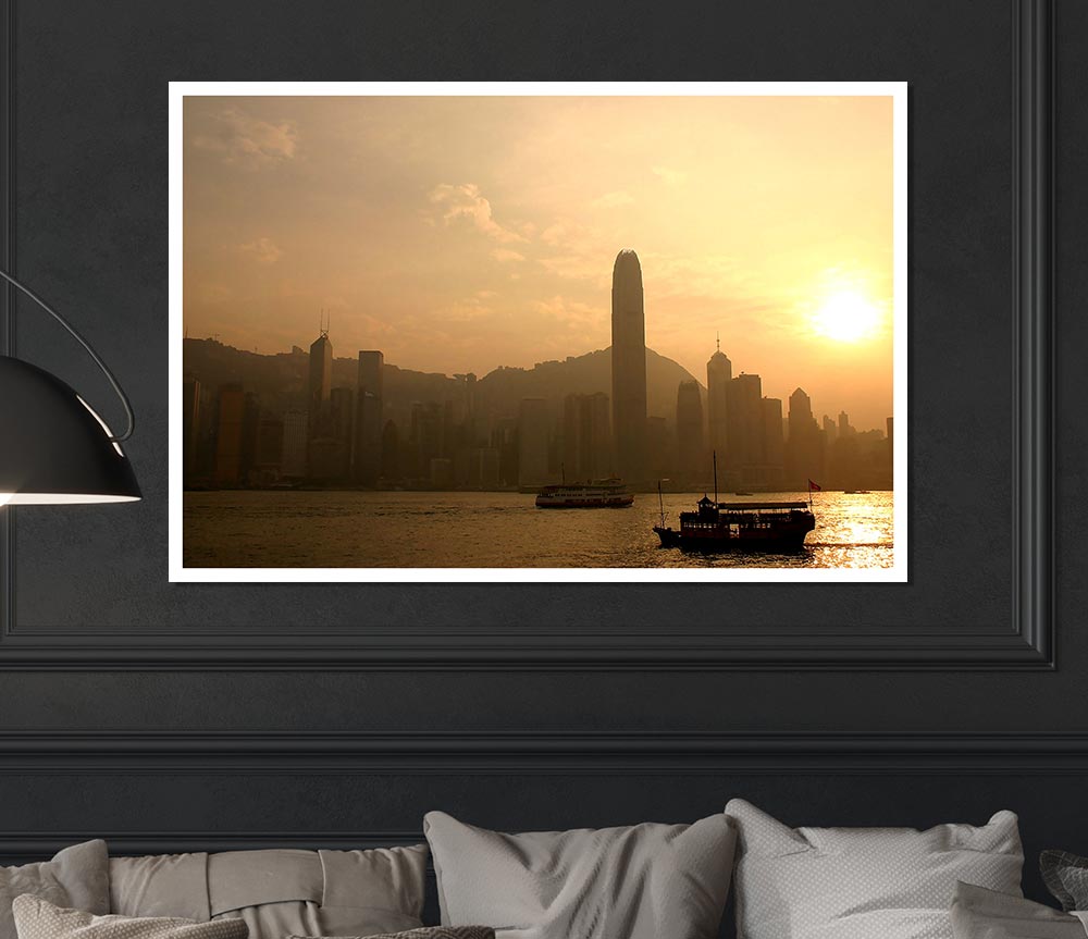 Hong Kong Misty Morning Sunrise Print Poster Wall Art