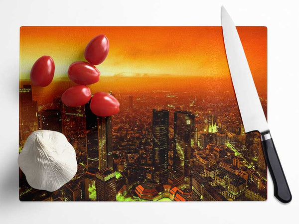 Orange Misty City Glass Chopping Board