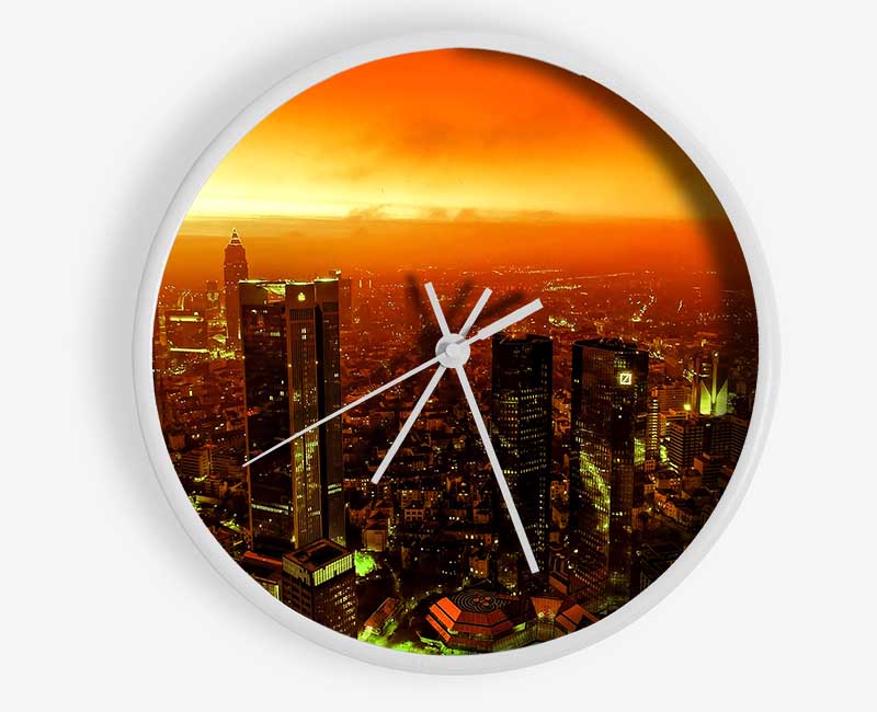 Orange Misty City Clock - Wallart-Direct UK