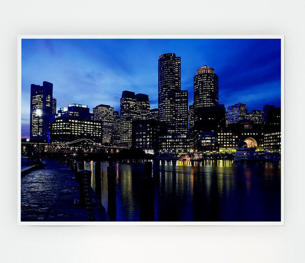 City Glow Night Blues Print Poster Wall Art