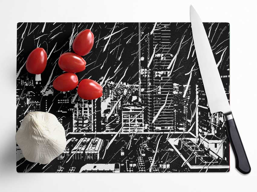 City Illustration B n W Glass Chopping Board