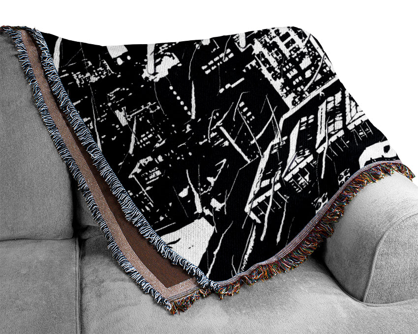 City Illustration B n W Woven Blanket