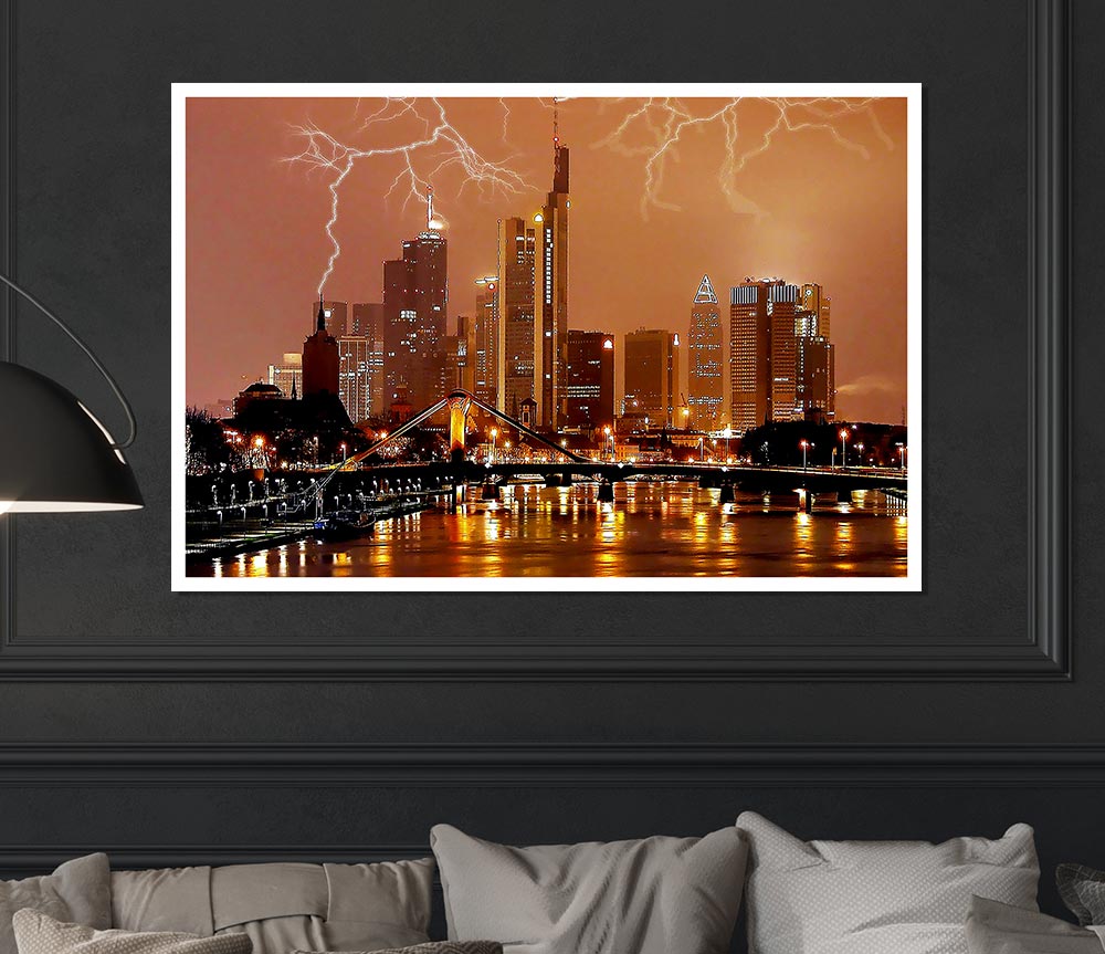 City Lightning Bolts Print Poster Wall Art