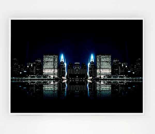 City Night Reflections Print Poster Wall Art