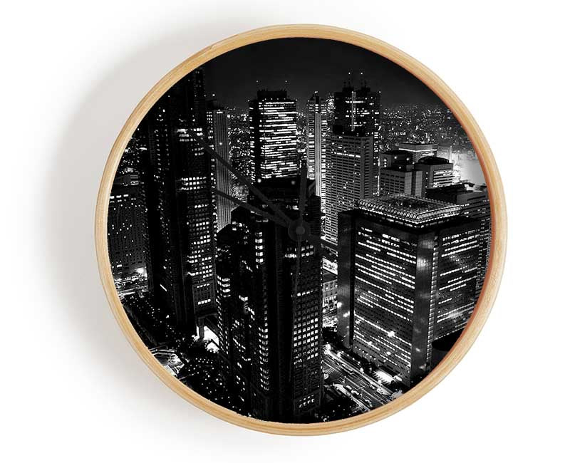 City Nights B n W Clock - Wallart-Direct UK