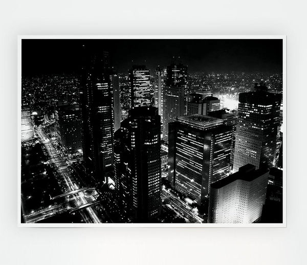 City Nights B N W Print Poster Wall Art