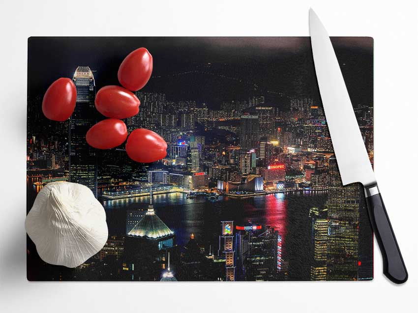 Dark night City Hong Kong Glass Chopping Board