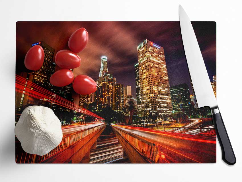 Downtown Los Angeles At Night Glass Chopping Board