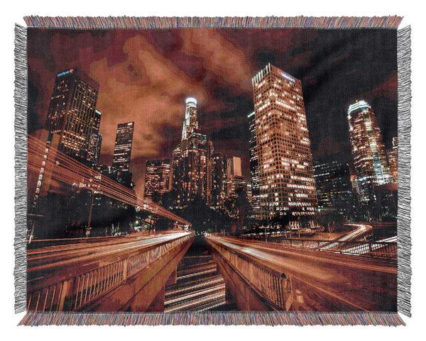 Downtown Los Angeles At Night Woven Blanket