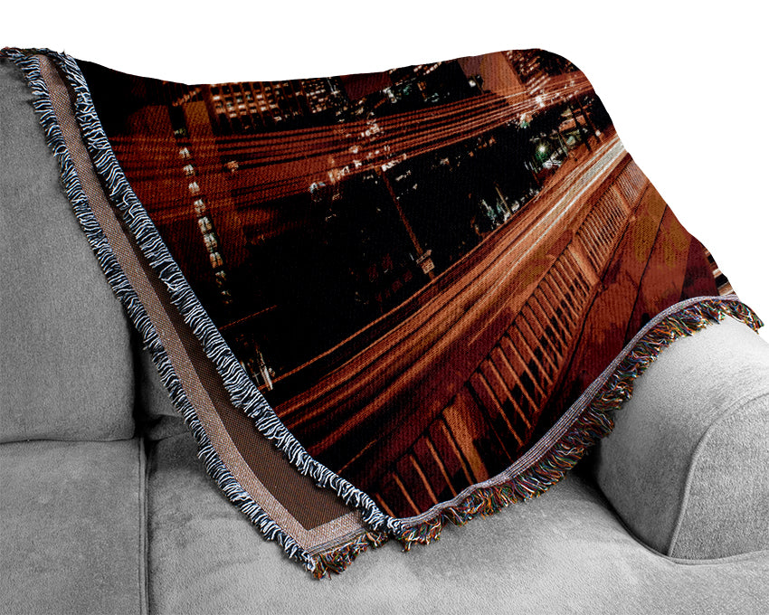 Downtown Los Angeles At Night Woven Blanket