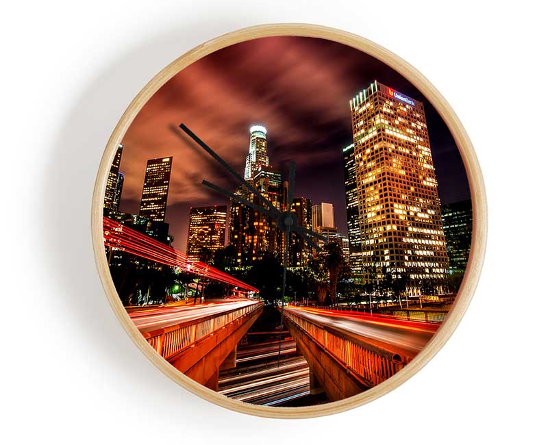Downtown Los Angeles At Night Clock - Wallart-Direct UK