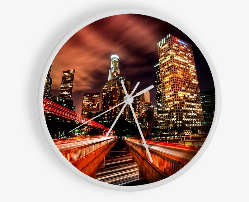 Downtown Los Angeles At Night Clock - Wallart-Direct UK