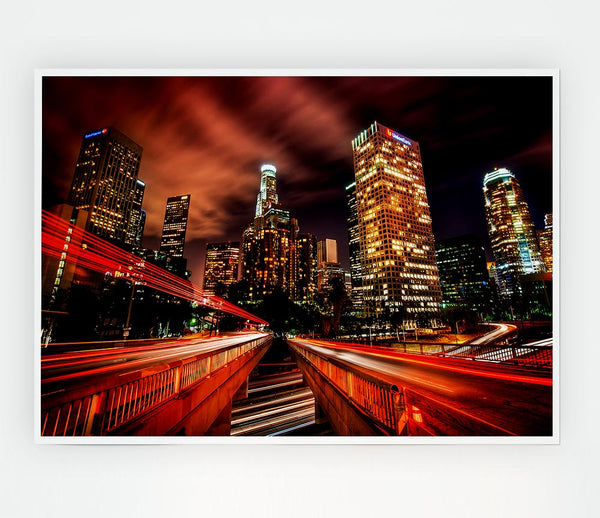 Downtown Los Angeles At Night Print Poster Wall Art