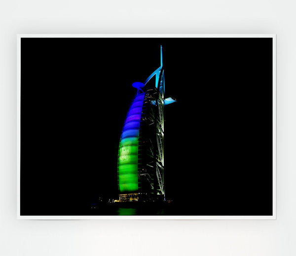 Dubai Building Green Blue Print Poster Wall Art