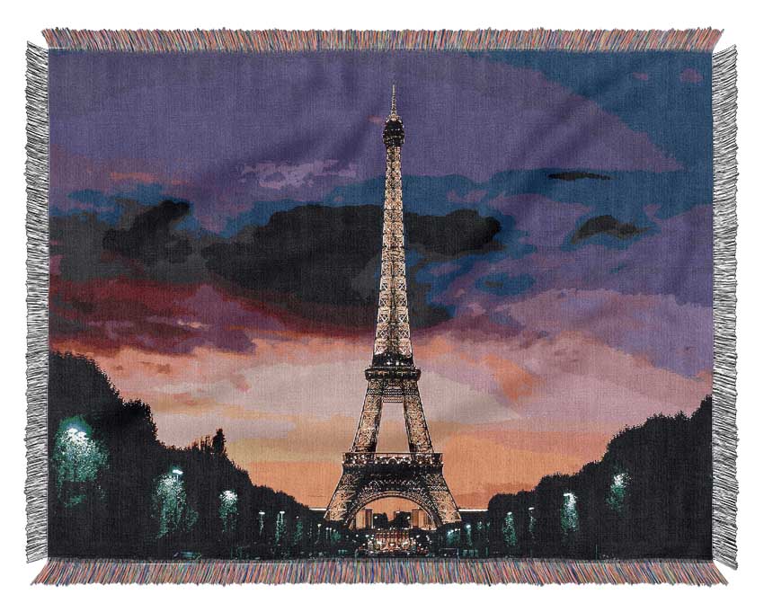 Eiffel Tower At Night Paris France Woven Blanket