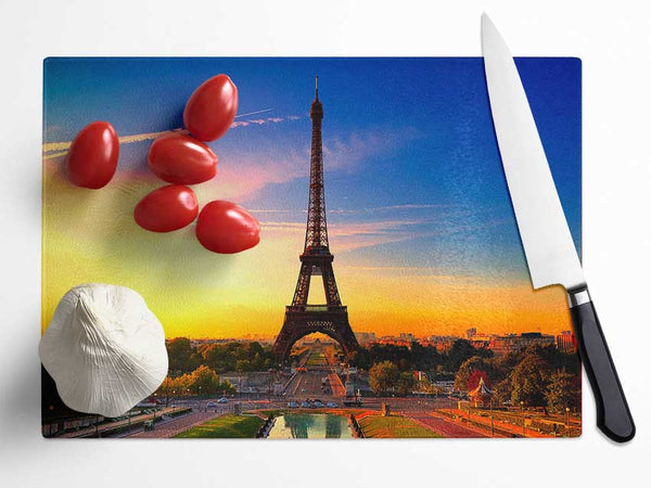 Eiffel Tower At Sunrise Glass Chopping Board