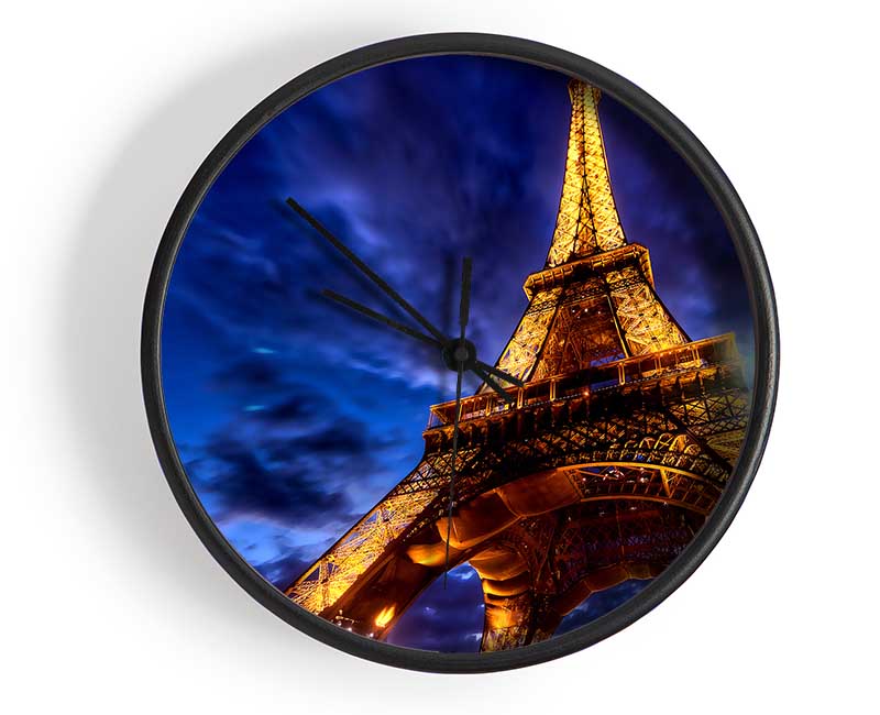 Eiffel Tower Golden Blues Clock - Wallart-Direct UK