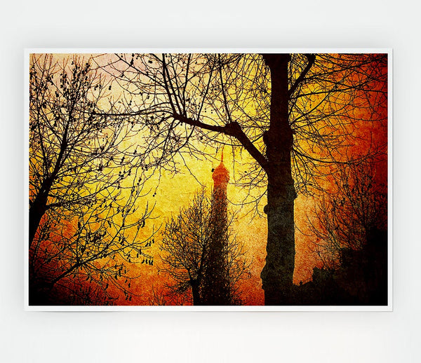 Eiffel Tower Through The Golden Trees Print Poster Wall Art