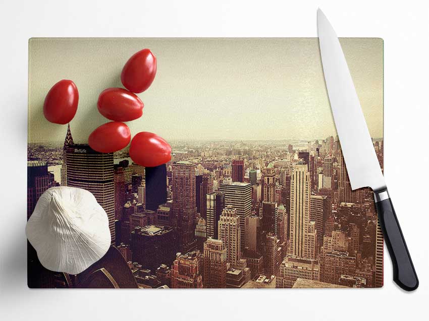 Empire State Building Retro Glass Chopping Board