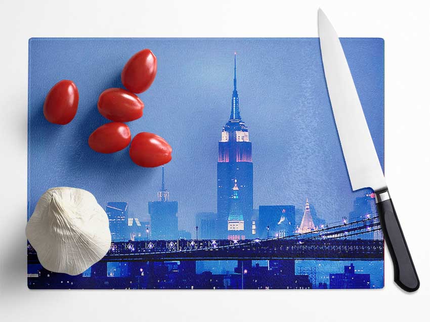 Empire State Building Blue Night Glass Chopping Board