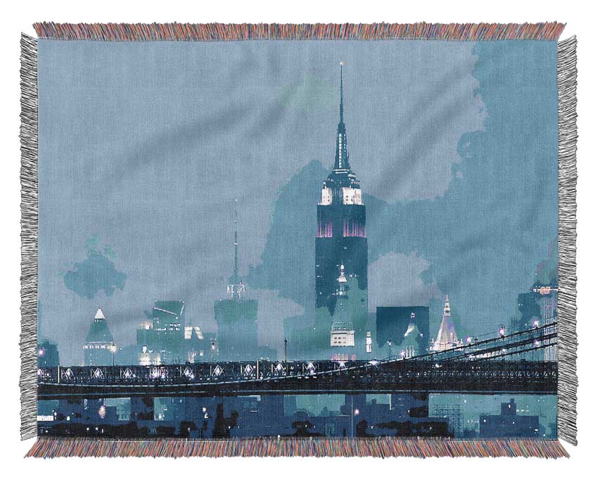 Empire State Building Blue Night Woven Blanket