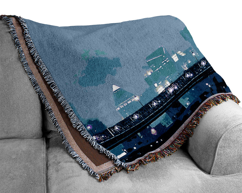 Empire State Building Blue Night Woven Blanket