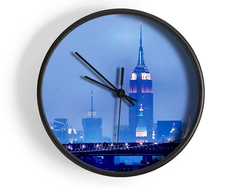 Empire State Building Blue Night Clock - Wallart-Direct UK